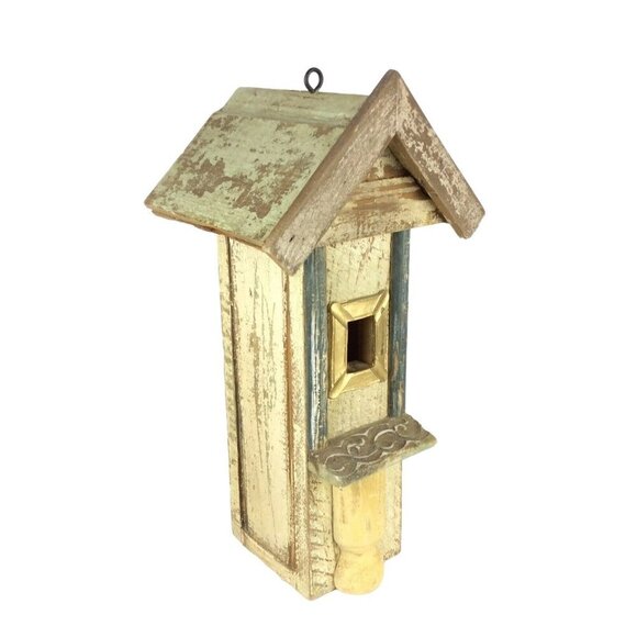 Rustic Wooden Birdhouse Tall & Narrow Design Distressed Finish Farmhouse Style - Picture 2 of 8